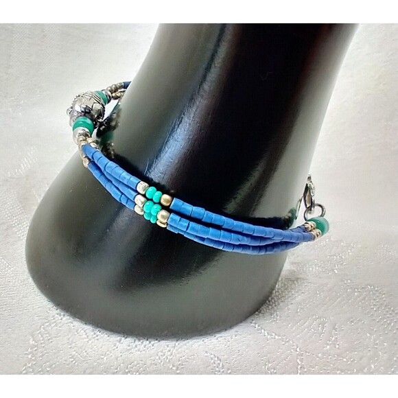 Tibetan Turquoise & Lapis Bracelet w/Buddha Head Sz 7" - Picture 5 of 10
